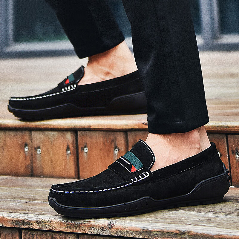 卡帝乐鳄鱼皮鞋男鞋男士商务休闲鞋真皮系带中老年爸爸职场西装通勤正装鞋 5115黑色 43