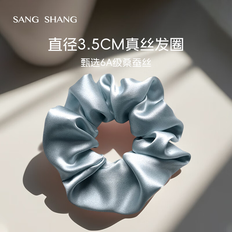 桑尚真丝发圈桑蚕丝大肠头花章小蕙轻奢皮筋头绳丝绸新年礼物送女友 【3.5cm】雾霾蓝