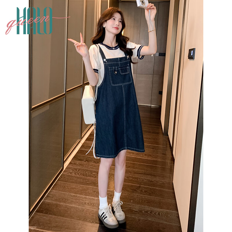 Halo Queen吊帶連衣裙女夏季牛仔裙小個子洋氣減齡顯瘦裙子