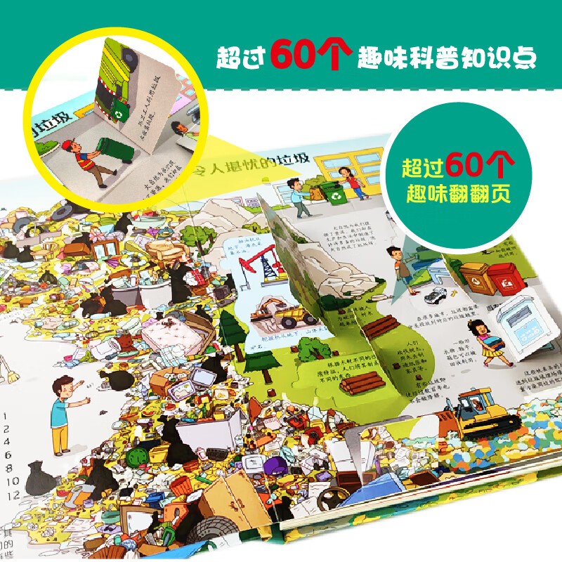 呦呦童揭秘科普翻翻书 儿童科普绘本 3D立体通识百科儿童绘本 人文百科 科普认知 揭秘垃圾/机场/宇宙/桥梁隧道（套装共4册）详情图