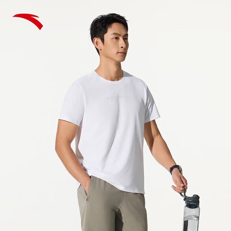 安踏速干T丨透气跑步t恤25年夏季新款男士短袖吸湿速干衣 纯净白-1 XL (男180)