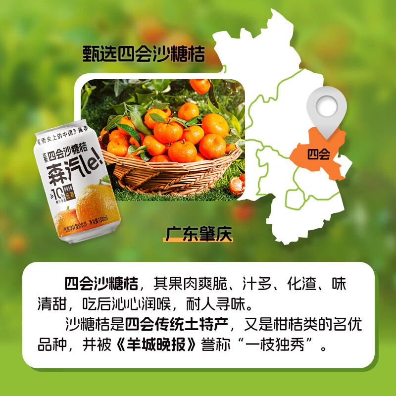 森汽了舌尖推荐原产果汁型汽水黄皮芭乐沙糖桔聚餐解腻复合气泡果汁饮料 沙糖桔气泡饮330ml*6罐【蜜橘甜香】