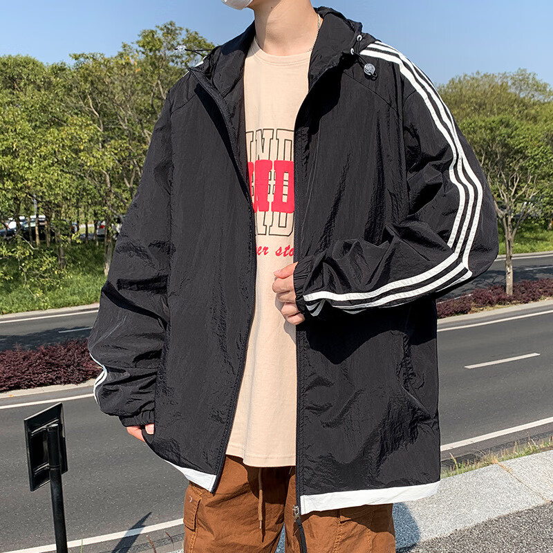 GPQSWQ防晒衣男夏季冰丝男士皮肤衣户外防紫外线连帽夹克衫轻薄款防晒衫 7706黑色 S