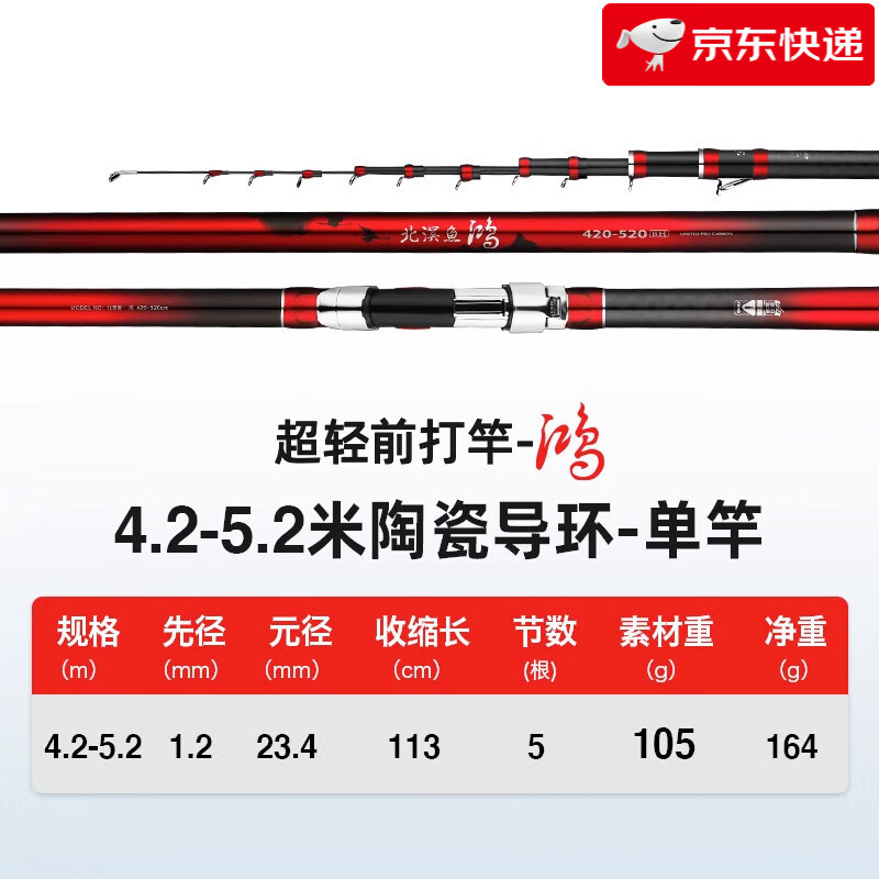 北溟魚前打竿谷麥逗釣竿超輕超硬雙定位魚竿前打桿不剪線 3.4m 4.2-（瓷導(dǎo)環(huán)）