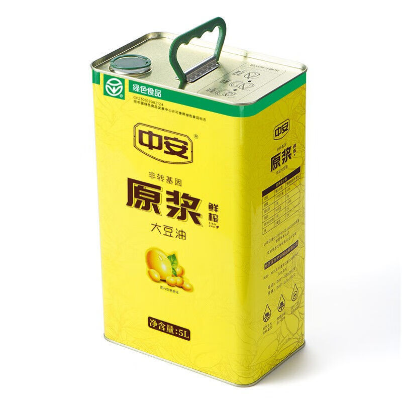 中安原漿鮮榨大豆油5L食用油笨榨豆油5升綠色新日期 中安原漿鮮榨5L