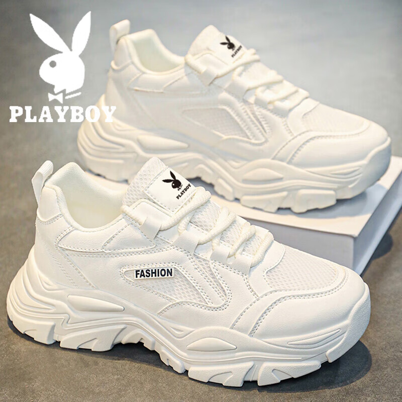 花花公子（PLAYBOY）男鞋夏季透气2025新款休闲网面鞋子男士老爹鞋男运动跑步板鞋男 白色 CPL1259065 41
