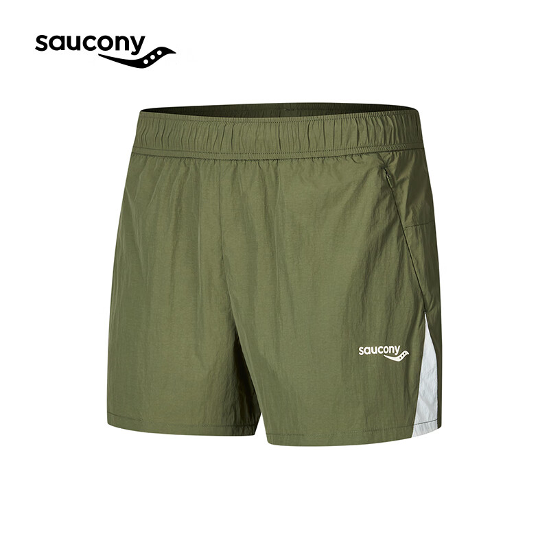 Saucony索康尼女式双层短裤运动短裤夏季轻薄透气松紧腰身 粽叶绿GE189 XS