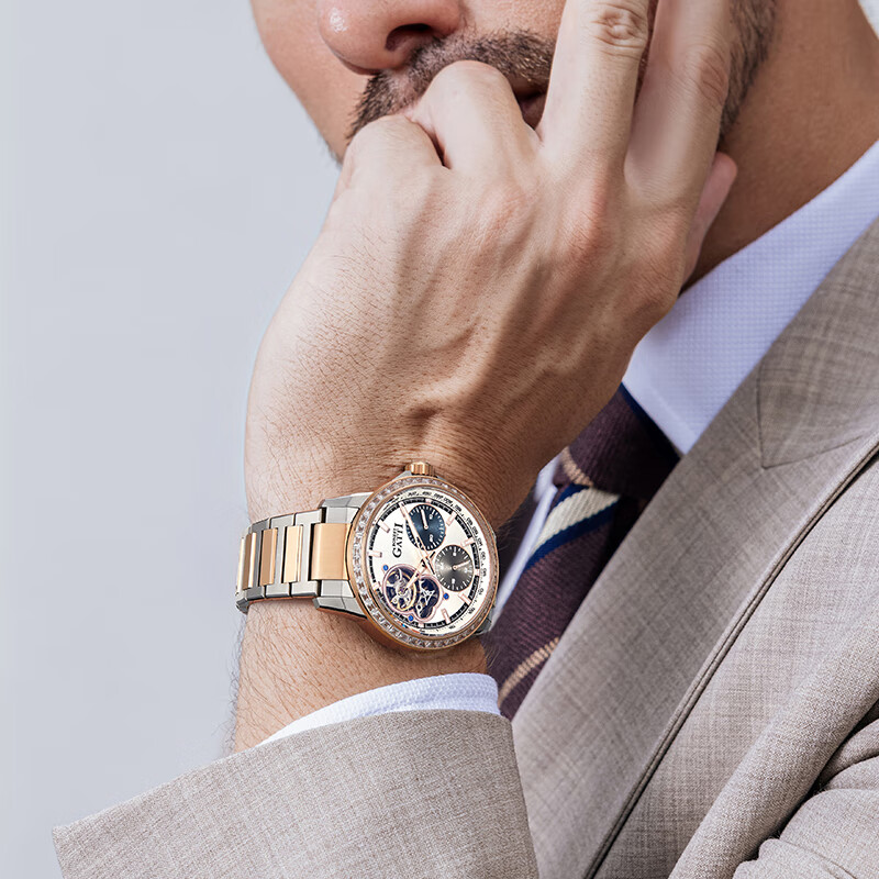 布加迪(BONEST GATTI)德国全自动机械手表男士腕表镂空钢带款情人节跨年新年礼物送男友 BG8802-S3间玫壳白面间玫钢带