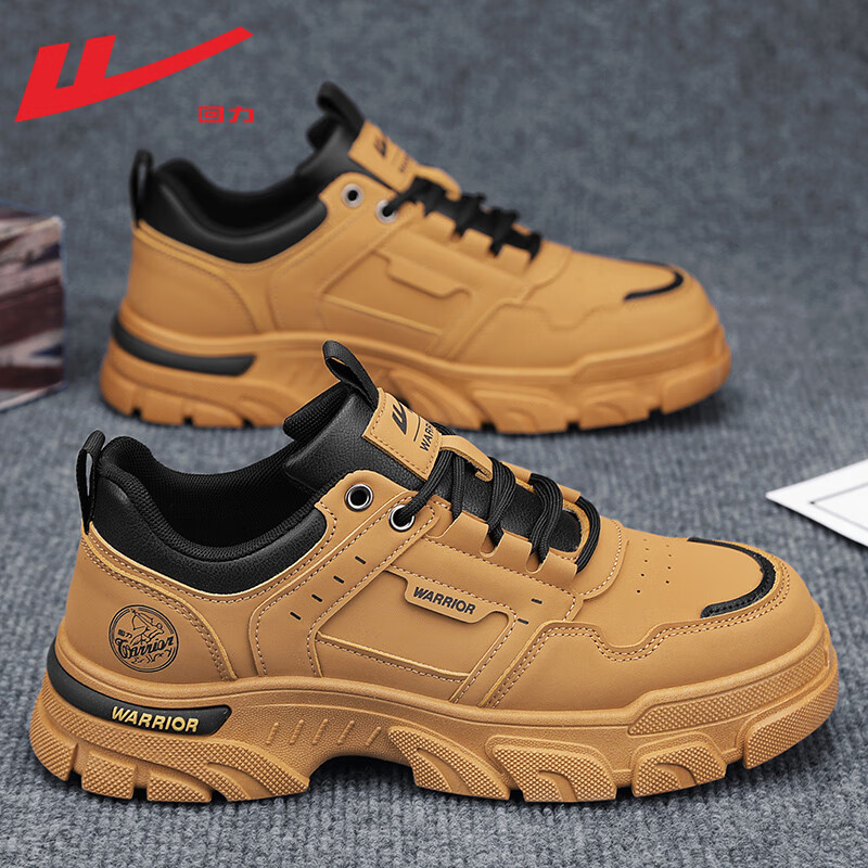 回力(Warrior)官方男鞋子男秋季工装鞋皮面休闲鞋低帮马丁靴子男运动鞋 棕色 44