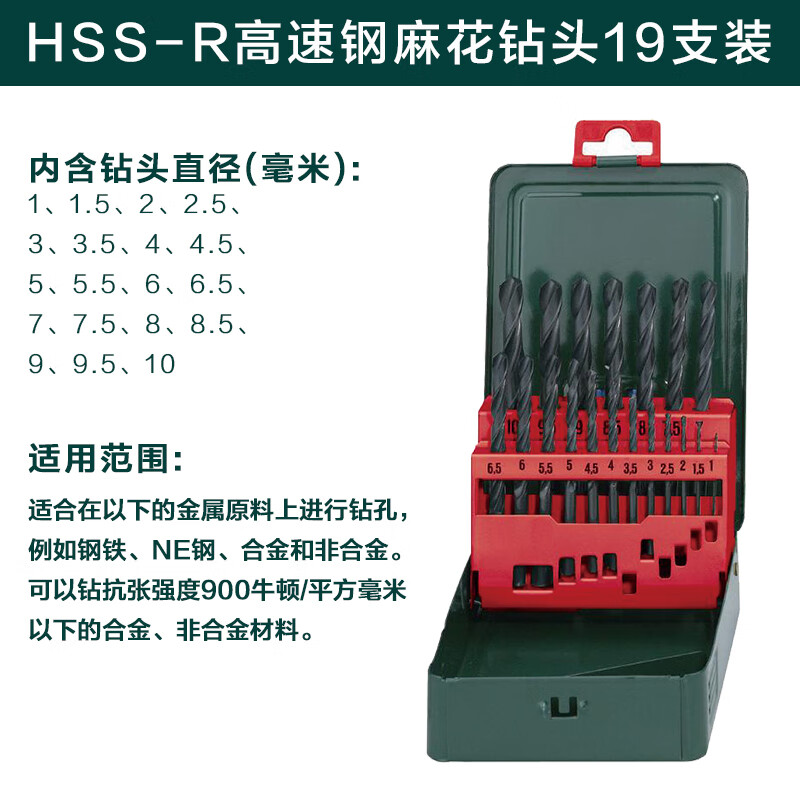麥太保鉆頭套裝高速鋼含鈷合金不銹鋼麻花鉆頭打孔鉆頭19支25支 HSS-R黑色軋19支裝1-10mm