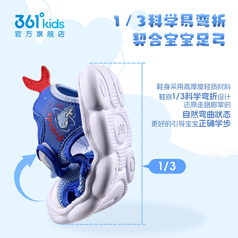 361°童鞋女童幼童鞋2026夏季新款包头凉鞋软底透气鞋子婴童学步鞋 幻象蓝/东方蓝色/能量红色 25 内长15.5cm