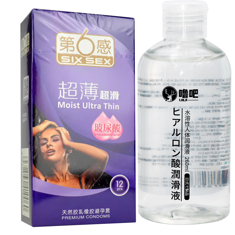 第六感第6感 超薄超滑玻尿酸避孕套12只裝 添加多量玻尿酸水潤順滑避孕 1盒裝+嚕吧水溶性人體潤滑液260ml