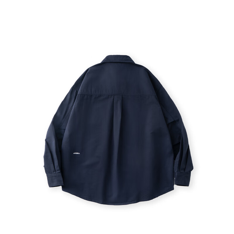 熊猫·本（ben.panda）衬衫男新款防晒休闲百搭宽松基础logo纯色情侣长袖开衫上衣 藏青色 纯棉面料 XL