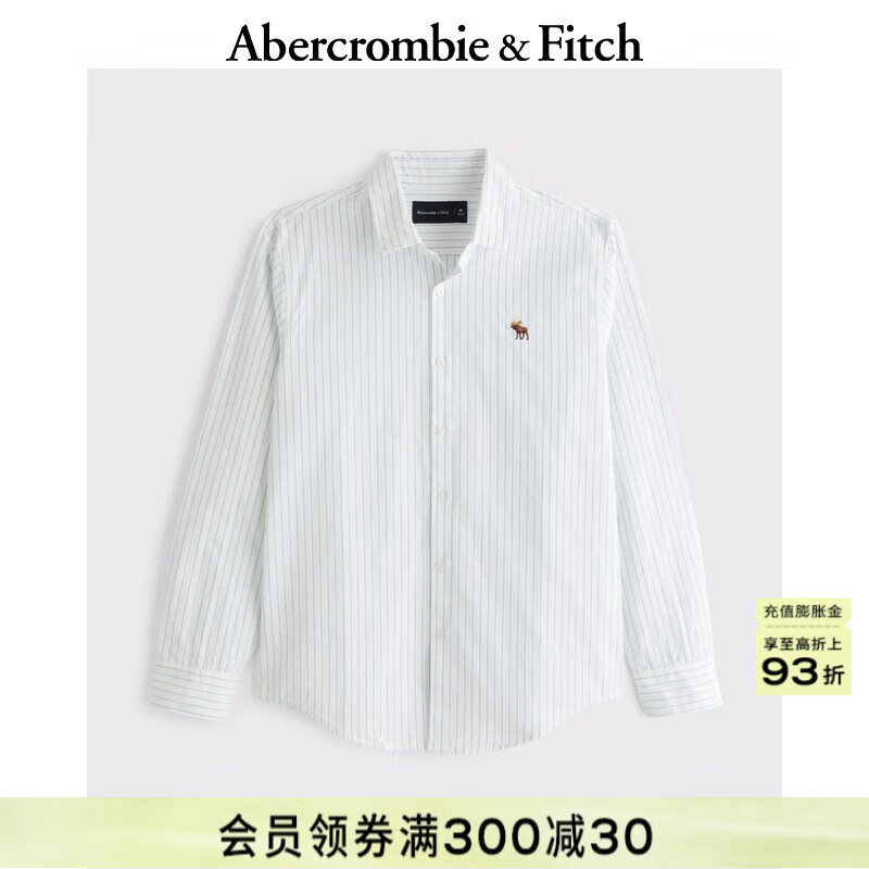 ABERCROMBIE & FITCH男裝25春季新款經(jīng)典小麋鹿美式復(fù)古通勤府綢長袖襯衫KI125-5255 白色條紋 S (175/92A)