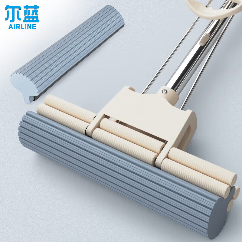 爾藍(lán)滾輪式免手洗膠棉拖把吸水海綿家用拖地墩布