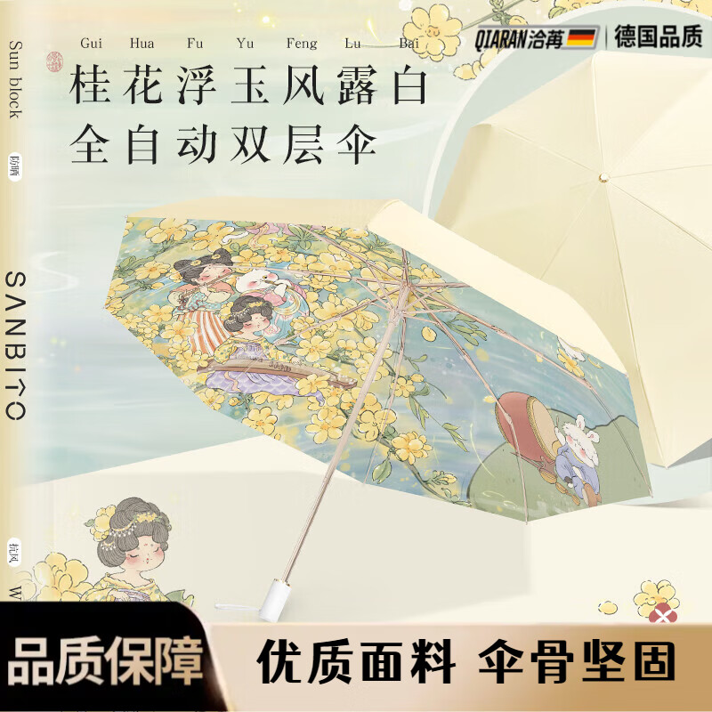 洽苒【德国品质】防晒折叠太阳伞双层晴雨两用彩胶自动超轻小巧遮阳伞 桂花-五折款【小巧便携 双层防晒】