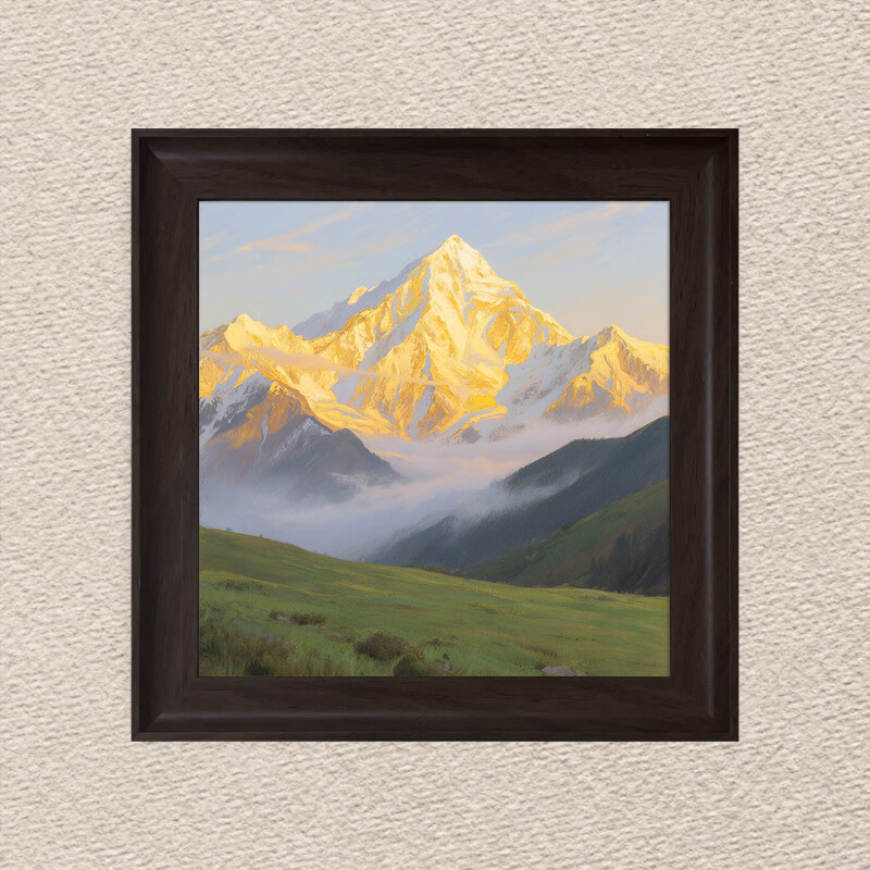 阁楼美术馆挂画 大气轻奢客厅餐厅装饰画日照金山玄关卧室艺术挂 A款 16*16cm可摆胡桃色边框油画