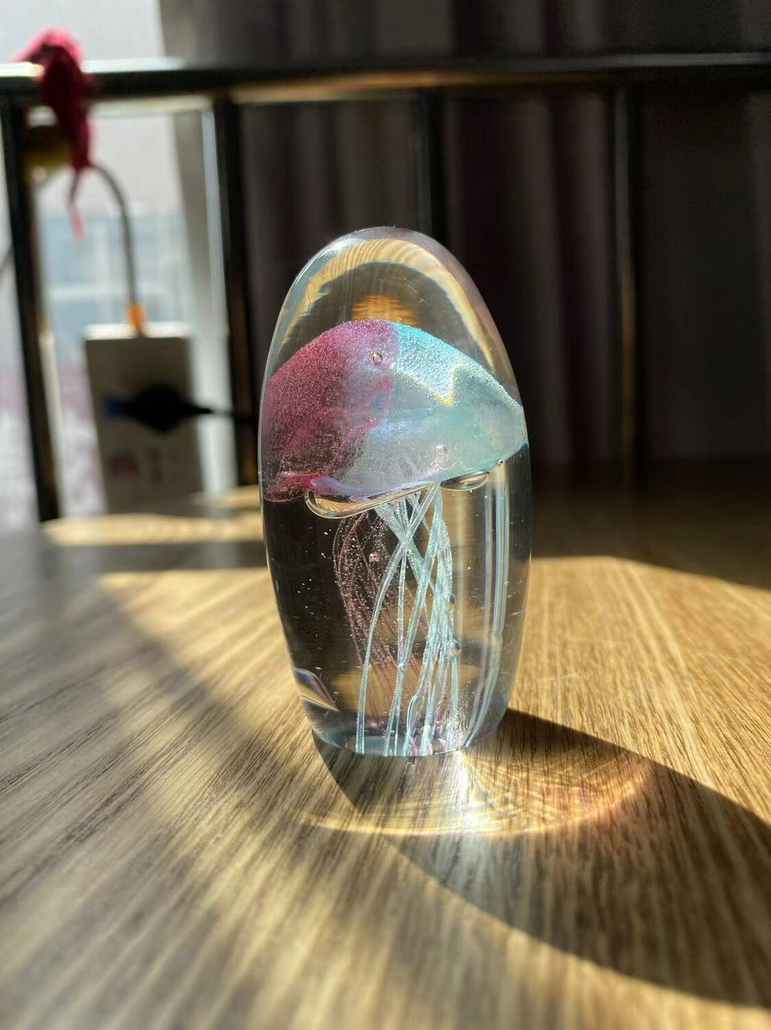 淄博博山琉璃摆件水晶水母球海洋水晶球手工山东特产传统工艺品 粉色