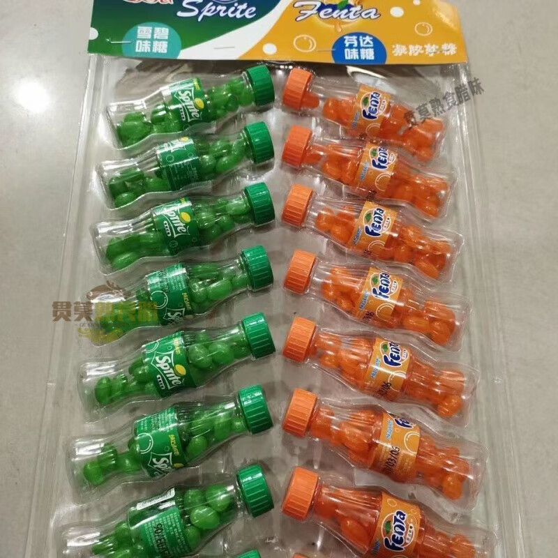 可乐味软糖橡皮糖彩虹糖小孩节生日分享零食批发 雪碧 芬达1板20瓶