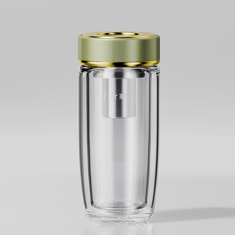 俯界（FUJIE)高端系列双层玻璃杯商务办公家用茶杯带滤网透明水杯 V662L-靛蓝色 360ml