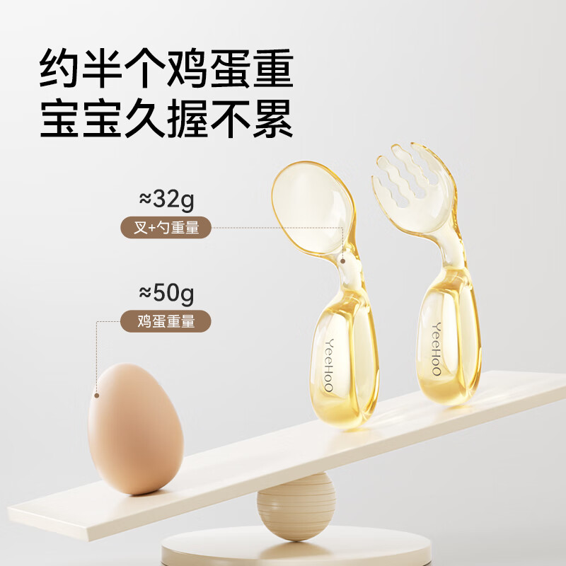 英氏(YEEHOO)婴儿学吃饭训练叉勺PPSU宝宝自主进食勺子辅食勺儿童餐具套装