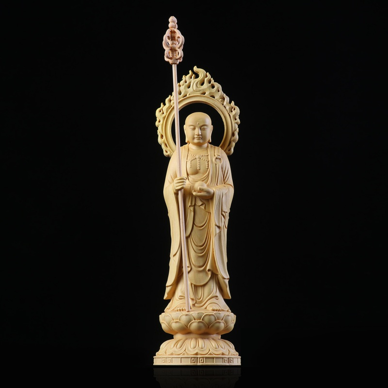 一木代传 黄杨木雕摆件地藏王菩萨家居供奉客厅手工艺品中秋送礼物
