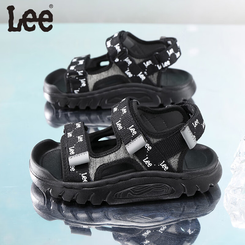Lee儿童凉鞋【轻便款】夏季儿童魔术贴户外凉鞋中大童轻便沙滩鞋 黑色 36 【建议脚长223mm】
