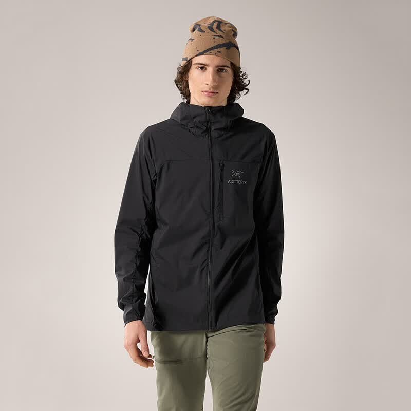 始祖鸟（ARC'TERYX）SQUAMISH HOODY轻薄男子户外皮肤衣运动防风外套连帽风壳衣无插兜 Black黑色 【现货速发】 S