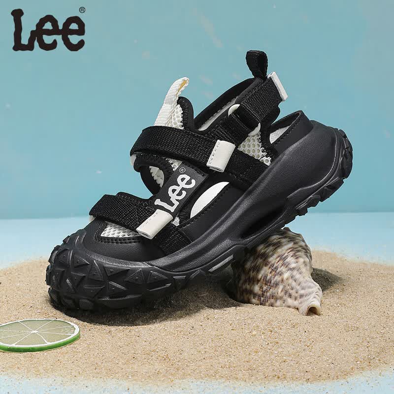 Lee儿童凉鞋【防撞鞋头】夏季新款儿童包头鞋时尚男女童运动凉鞋 黑米 36 【建议脚长219.3mm】