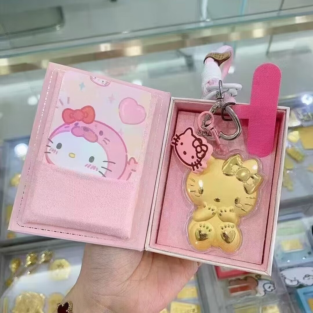 hellokitty黃金0.02g可愛卡通kt貓手機鏈鑰匙包扣送閨蜜女友禮物 0.02g kt貓粉色+精美禮盒+證書