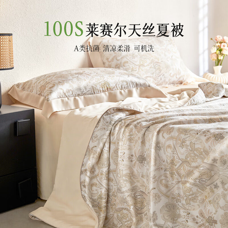 拉夏贝尔A类莱赛尔天丝夏凉被四件套双人空调被凉感冰丝单人夏季薄款被子 伯爵【天丝数码印花款】 150x200cm-单夏被