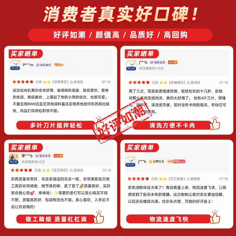 小熊（Bear）绞肉机家用 绞馅机 碎肉机 电动料理搅拌打肉机蒜蓉机 2L粗细可调搅肉机 QSJ-F03X2