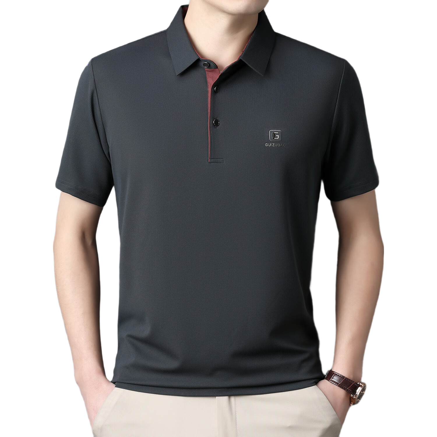 羅蒙（ROMON）T恤男短袖潮流夏季冰絲POLO衫上衣休閑商務(wù)半袖翻領(lǐng)打底衫灰XL