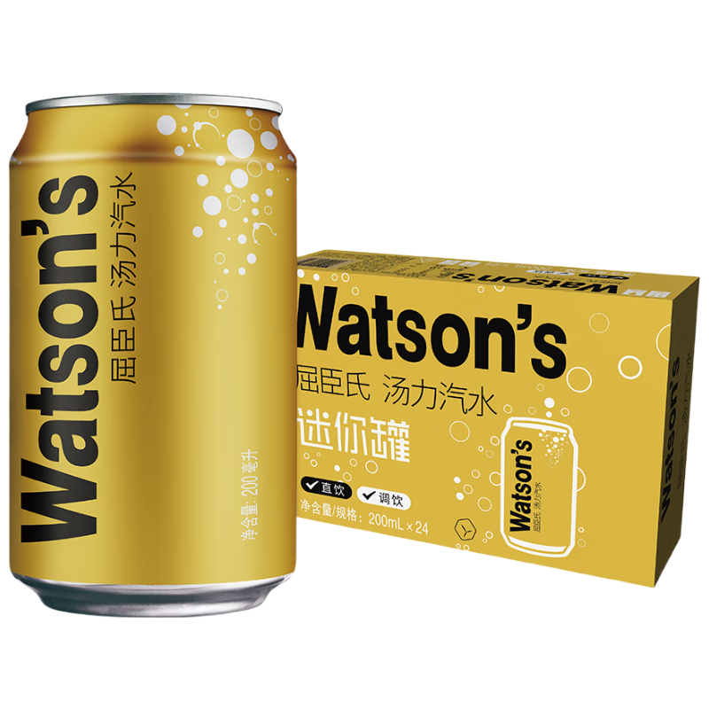 屈臣氏（Watsons）汤力汽水mini罐迷你整箱0脂金酒调酒气泡水200mL*24罐