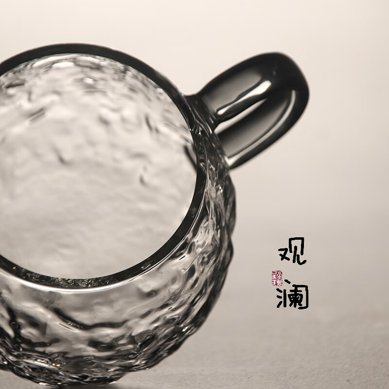 高颜值玻璃杯可加热牛奶果汁杯带盖把泡茶杯男女办公家用喝水杯子 树皮纹胖胖杯(水杯)