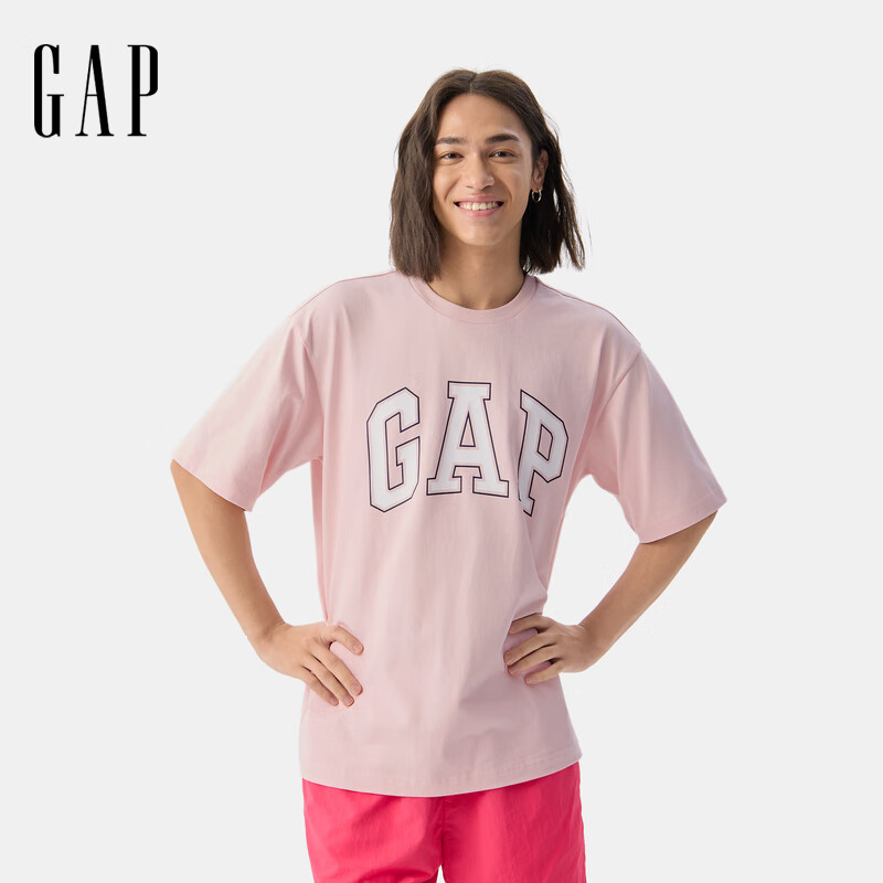 Gap男女装2025夏季新款胶印logo纯棉短袖T恤宽松多色上衣729157 淡粉色 M (170/92A) 亚洲尺码
