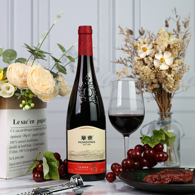华东（HUADONG）精制 佳美干红葡萄酒 聚会宴请 微醺红酒 整箱装 750ml*6瓶 
