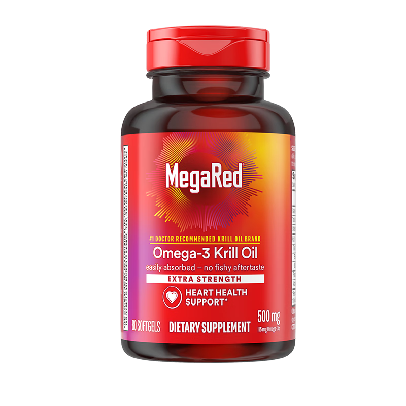 MegaRed脉拓南极磷虾油软胶囊深海鱼油omega-3美国进口高纯度500mg 80粒