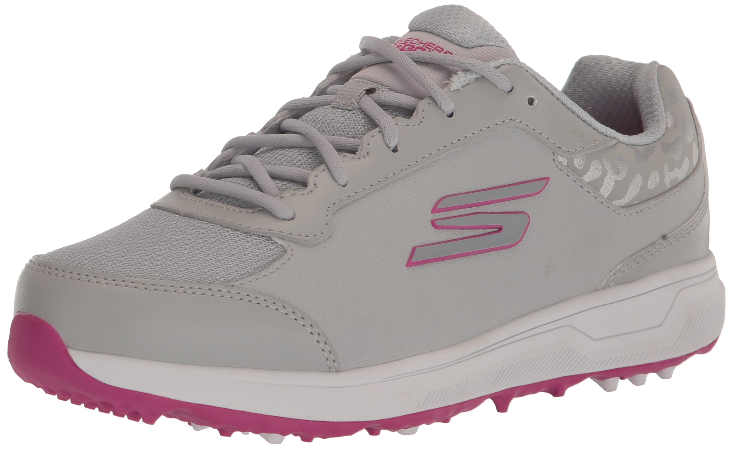 Skechers 斯凯奇 男式 Prime 宽松款无铆钉高尔夫球鞋 运动鞋, 灰色/粉色 灰色/粉色 7.5