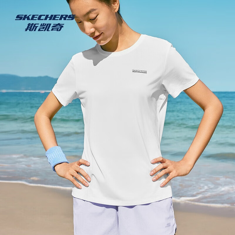 斯凯奇（Skechers）男女款短袖T恤夏季吸湿速干凉感运动休闲瑜伽跑步衣训练衣 亮白色/0019 M