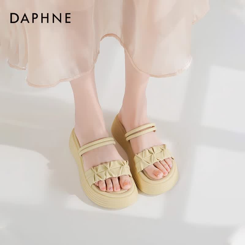 达芙妮厚底凉鞋女2026夏季新款时尚百搭裙子外穿拖鞋可两穿沙滩凉鞋LP 黄色【双带可两穿】 3.5cm软底 36