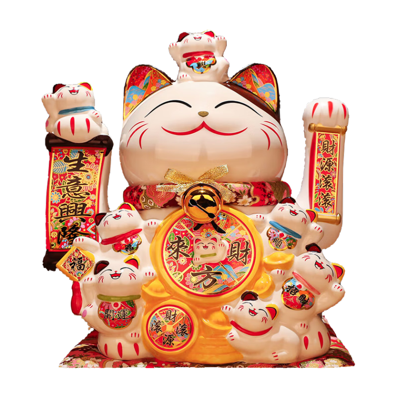 吉貓?zhí)锰卮筇?hào)招財(cái)貓擺件店鋪開(kāi)業(yè)禮物陶瓷存錢(qián)罐客廳家居裝飾發(fā)財(cái)貓禮品 36cm高【八方來(lái)財(cái)】搖手款
