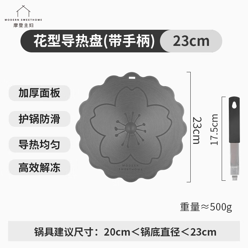 摩登主婦導熱板燃氣灶家用解凍神器琺瑯鍋隔熱板煤氣燃氣灶導熱盤(pán) 花型導熱盤(pán)(帶手柄)