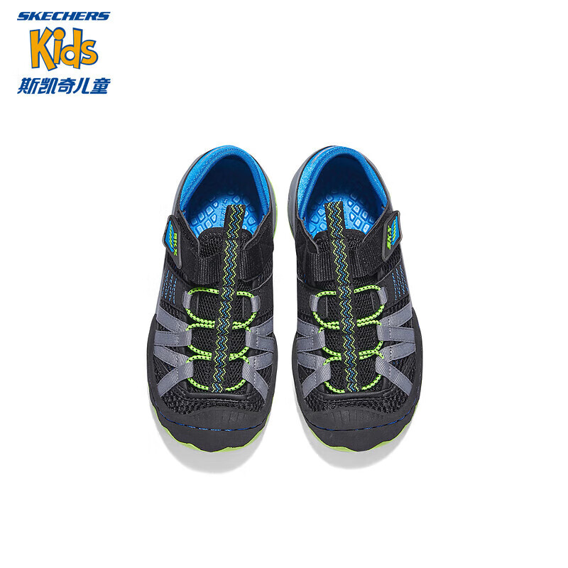 SKECHERS斯凯奇儿童运动凉鞋夏季户外防滑男童一脚蹬包头凉鞋 黑色/蓝色/柠檬色/BBLM 32