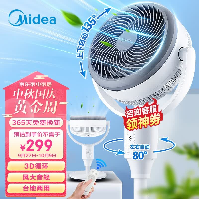 美的（Midea）空气循环扇 电风扇家用立式遥控落地扇涡轮换气扇循环对流3D摇头电扇轻音低噪大风力风扇 GAG24JR【23年旗舰款 上下左右自动摇头】怎么看?