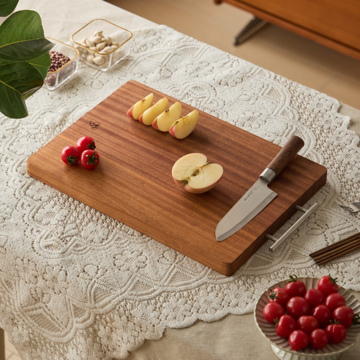 菜板实木乌檀木菜板砧板家用菜板整木厨房用砧板切菜板案板切肉板 深棕色 长方形 50*35cm 3cm