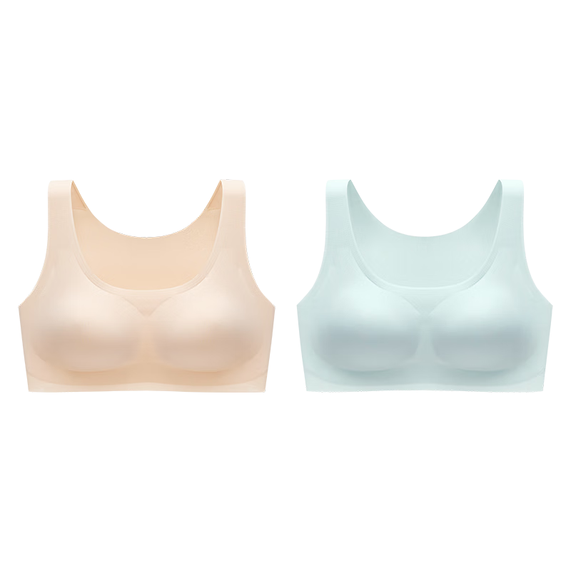 芬腾内衣女【无痕美背】自由无尺码背心式薄款无钢圈文胸罩2件装 水绿/肤色 均码