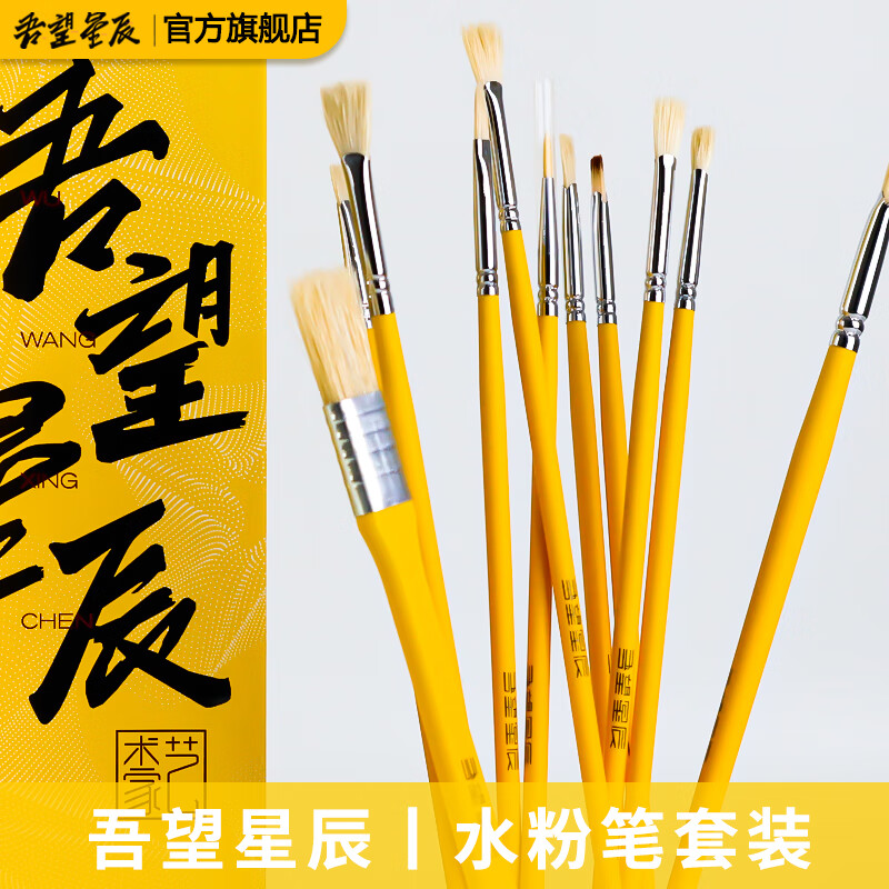 吾辰 吾望星辰至臻水粉笔套装21支全套美术生专用艺考生礼品猪鬃扇形笔 吾望星辰水粉笔11支套装（吾辰黄）