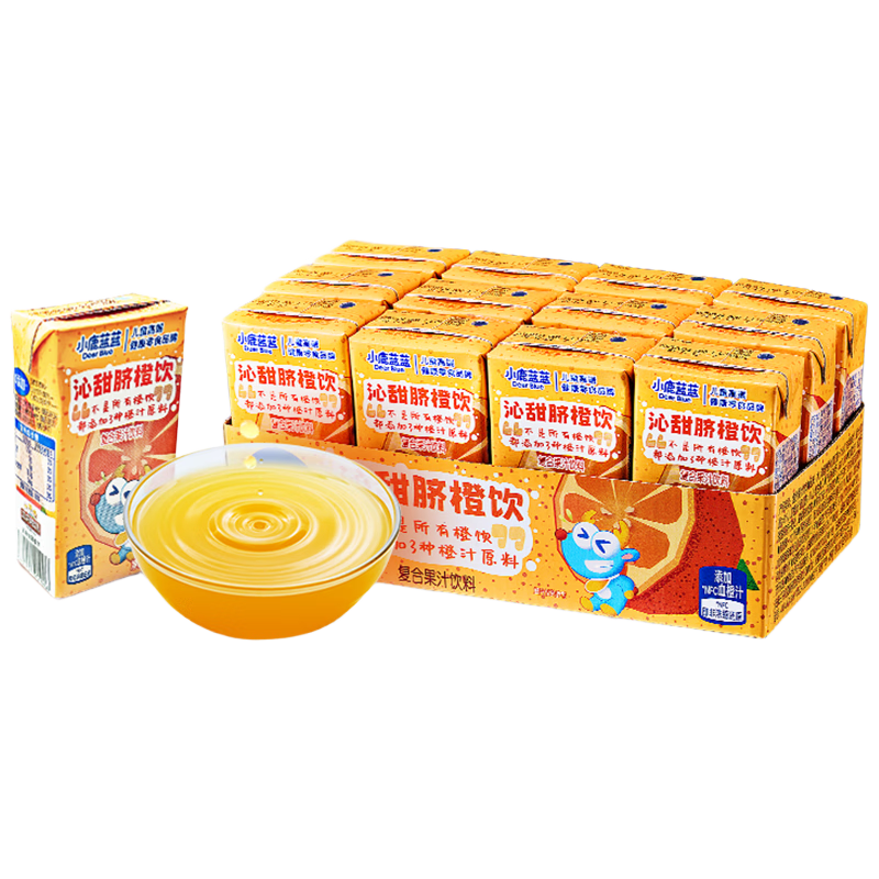 小鹿蓝蓝沁甜脐橙饮125ml*12盒100%原果汁含量0添加儿童果汁橙汁饮料
