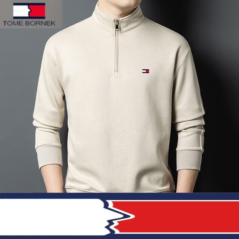 TOME BORNEK美国汤米2025新款外套秋季男高端奥莱折扣立领卫衣2025春款男半拉 米白色 均码 m 体重100-135斤